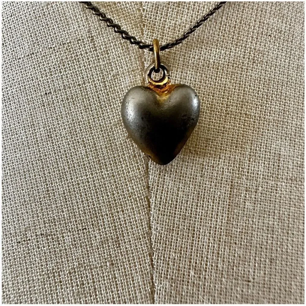 Silver tone puffy heart pendant necklace